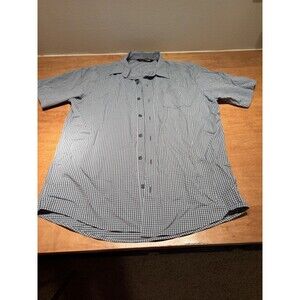 Travis Matthew Shirt Size Large Blue Check Short Sleeve Button Up Pocket Golf